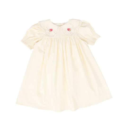 PERNILLE BEIGE ROSE EMBROIDERED COLLAR PUFF SLEEVE DRESS [FINAL SALE]