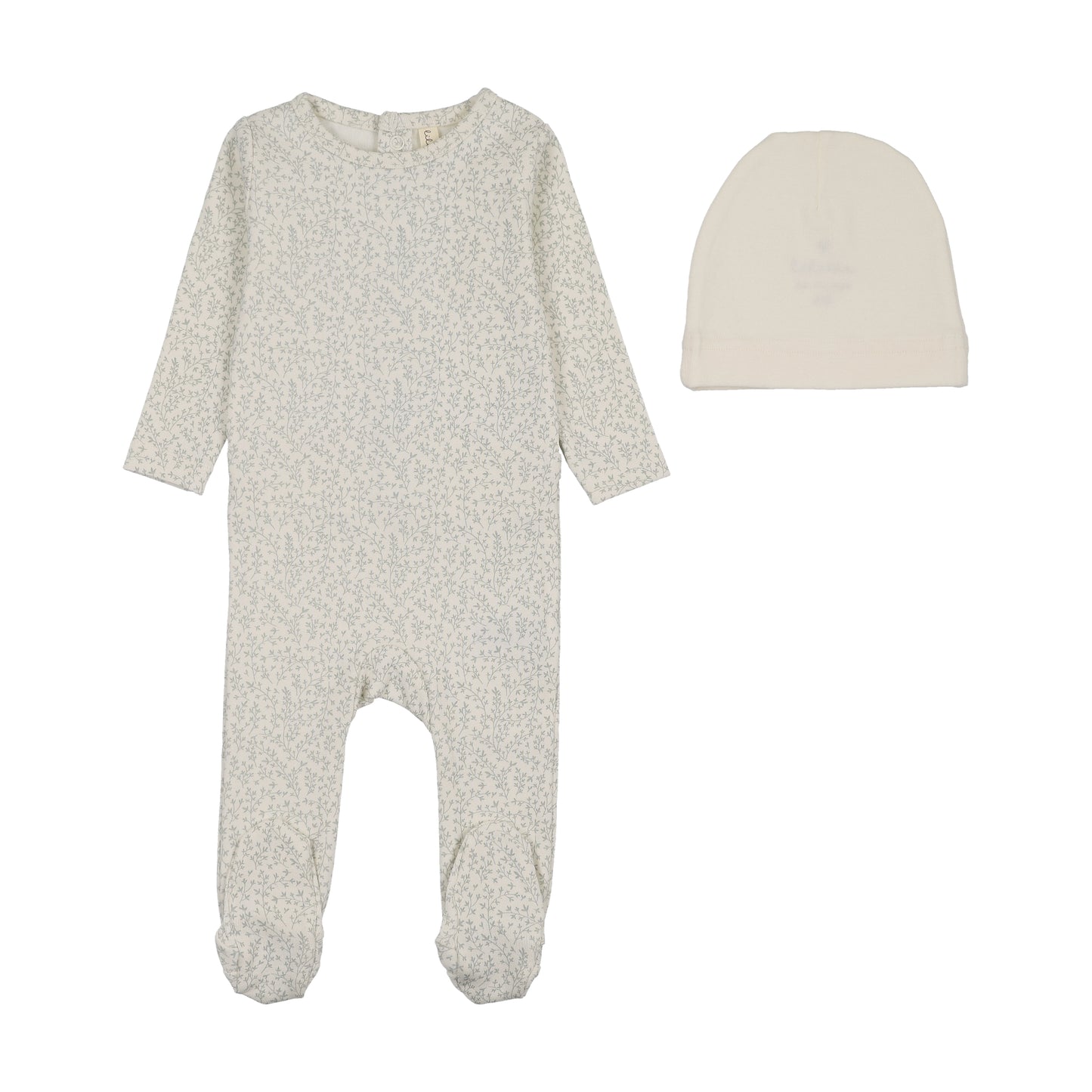 LILETTE CREAM/BLUE LEAF TRAIL FOOTIE SET