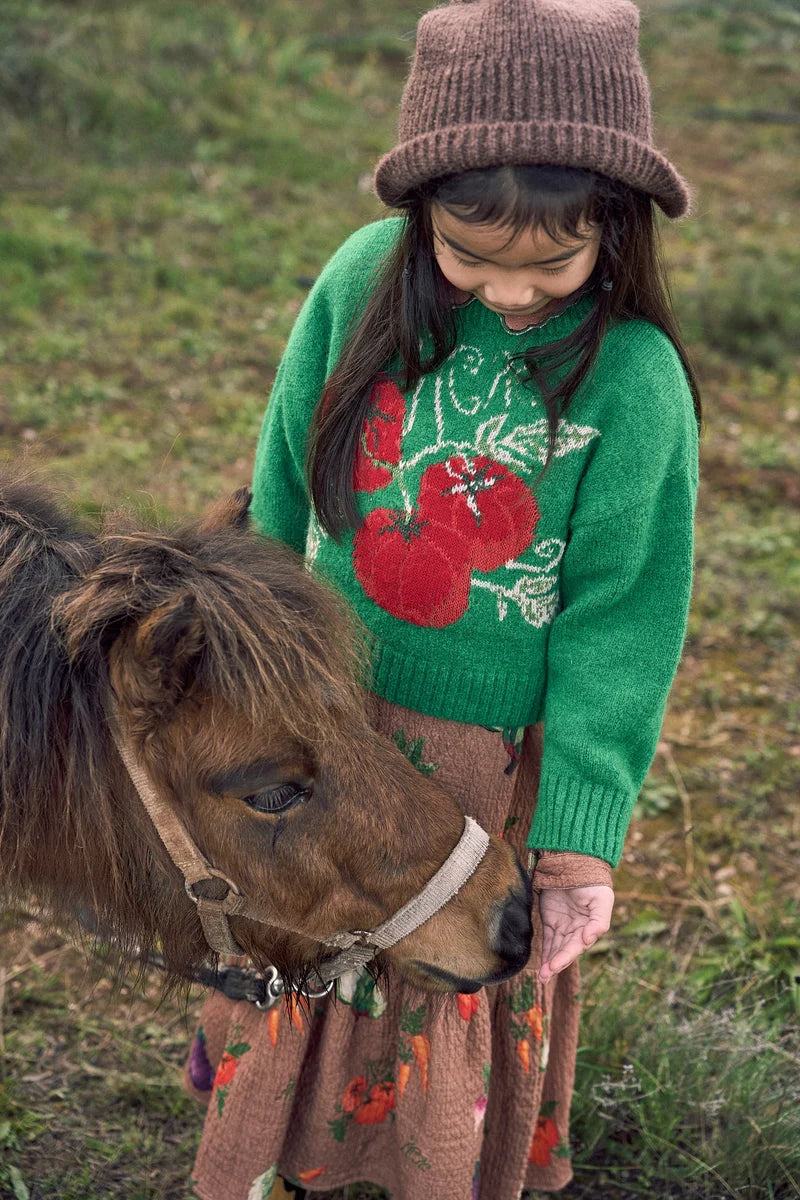 MAISON MANGOSTAN PINE GREEN TOMATO PRINT KNIT SWEATER