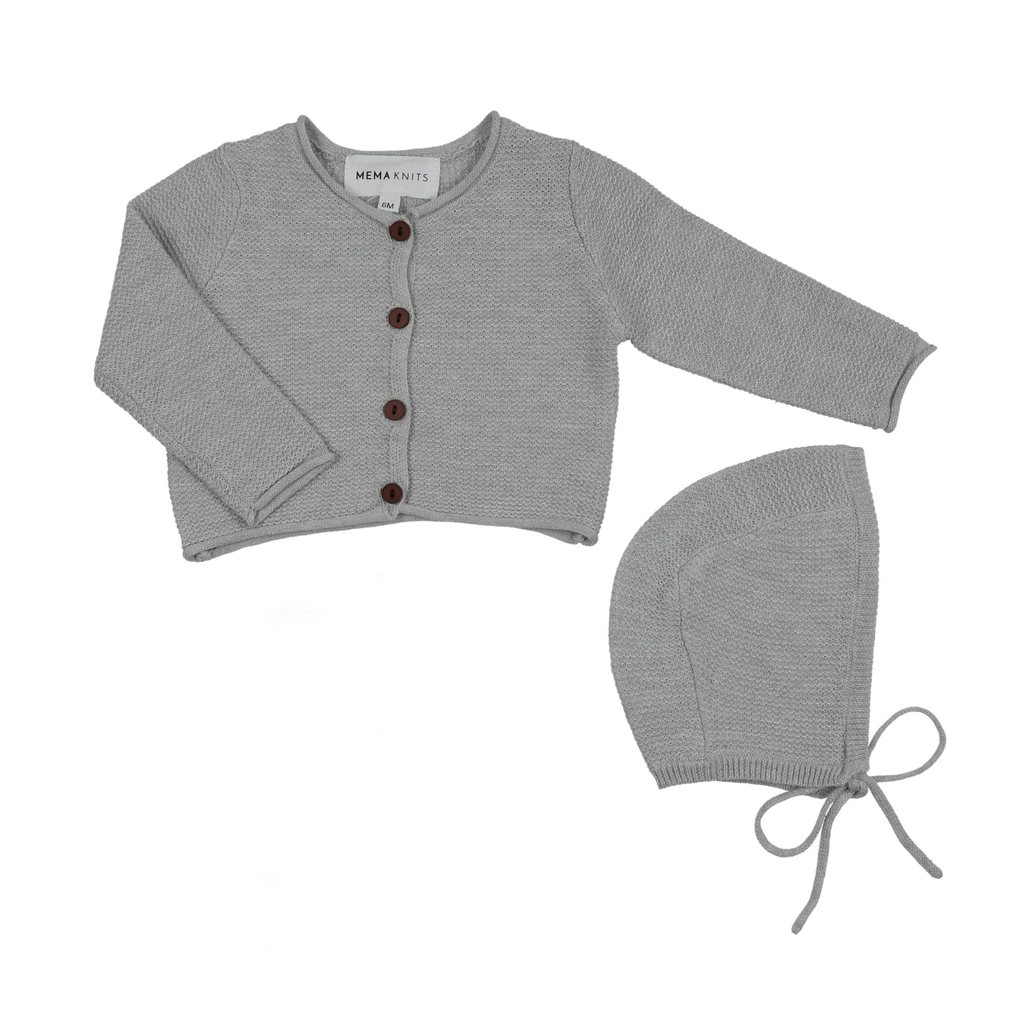 MEMA KNITS BLUE CROP KNIT CARDIGAN + BONNET