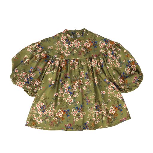CHRISTINA ROHDE GREEN FLORAL MOCK NECK TOP