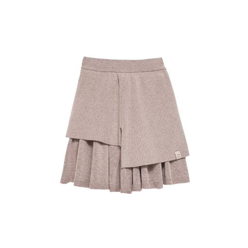 OMAMIMINI TAUPE KNIT DOUBLE LAYER SKIRT [Final Sale]