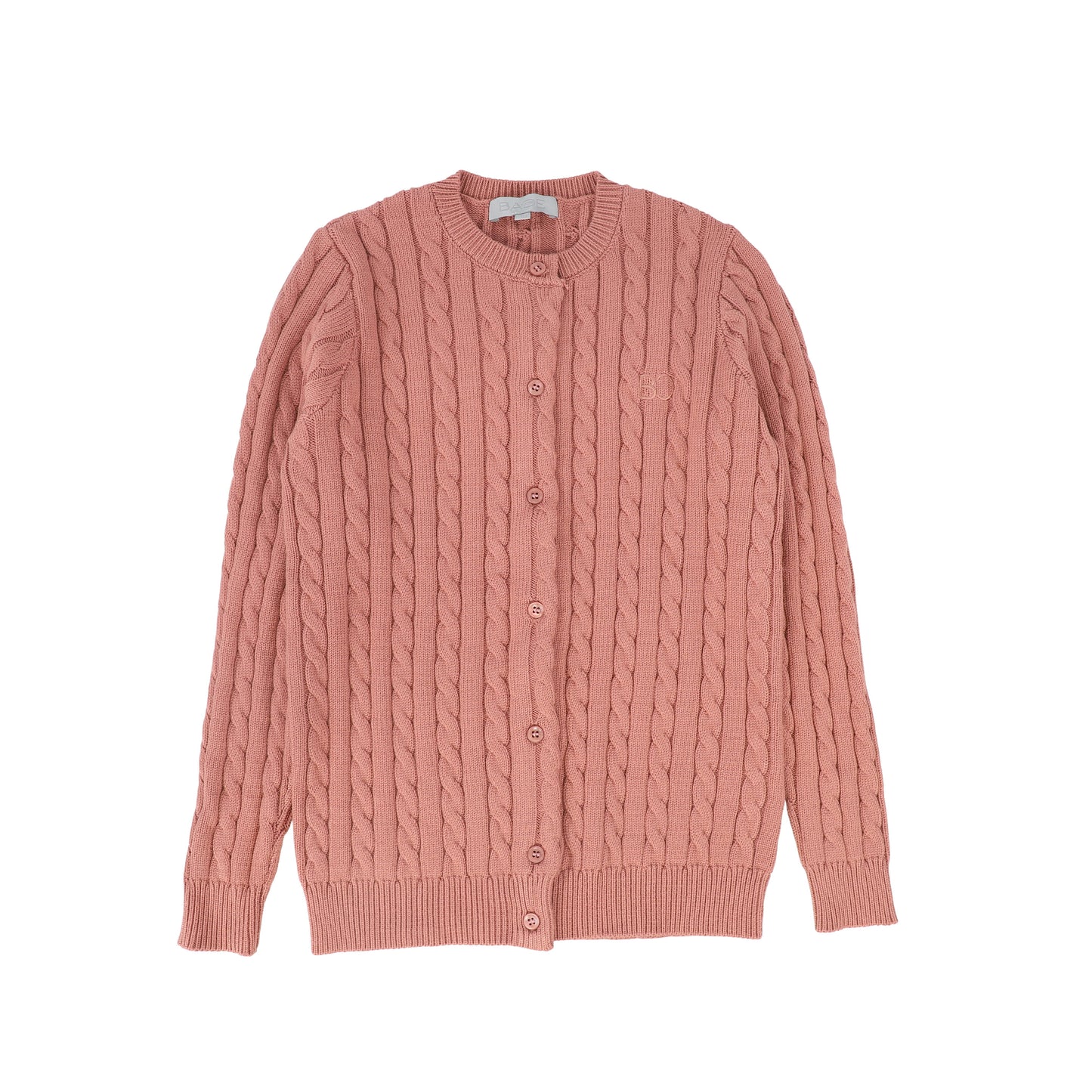 BACE COLLECTION MAUVE CABLE KNIT LOGO CARDIGAN