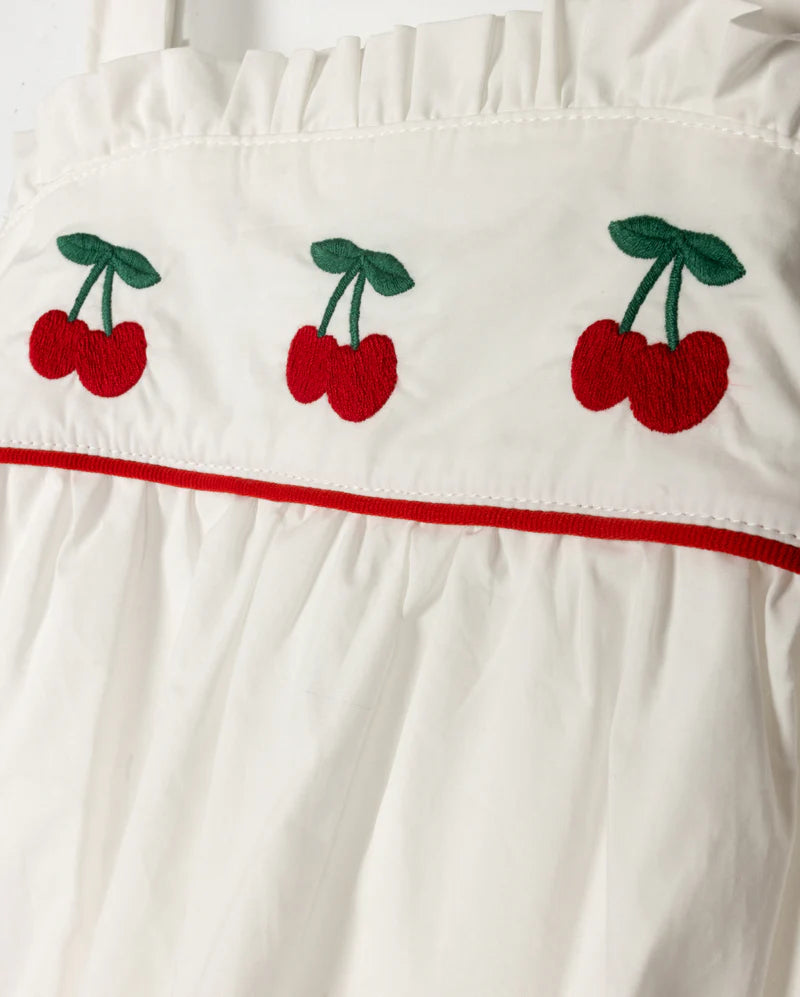 ONE CHILD WHITE EMBROIDERED CHERRY ROMPER