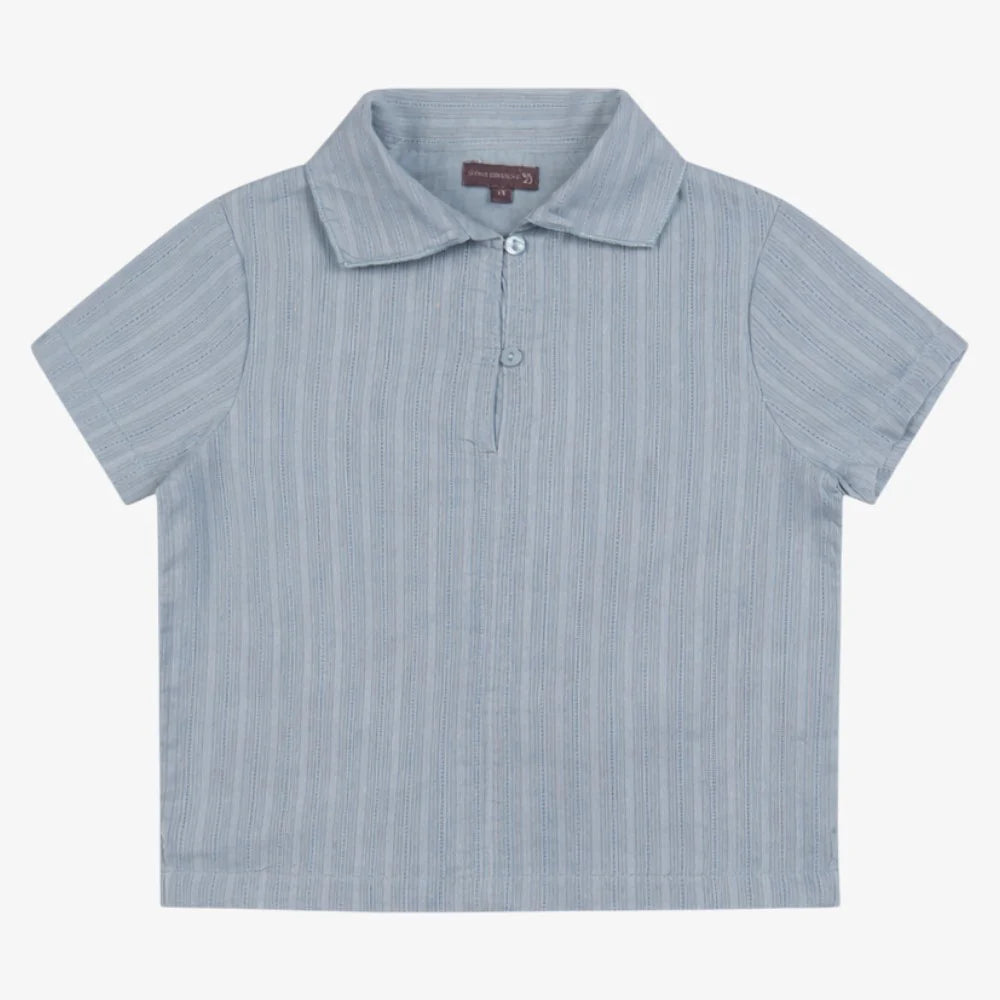 ORANGE DIMANCHE BLUE TEXTURED COLLAR SHIRT