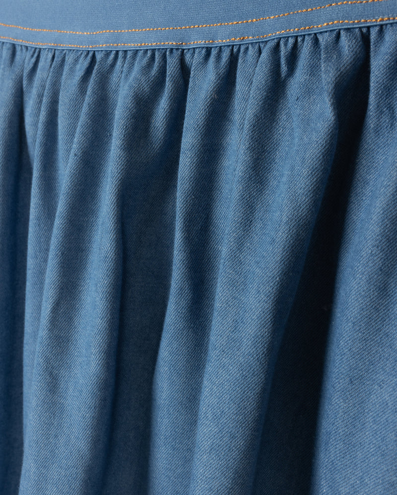 VIBE LIGHT BLUE DENIM WIDE WAISTED MIDI SKIRT