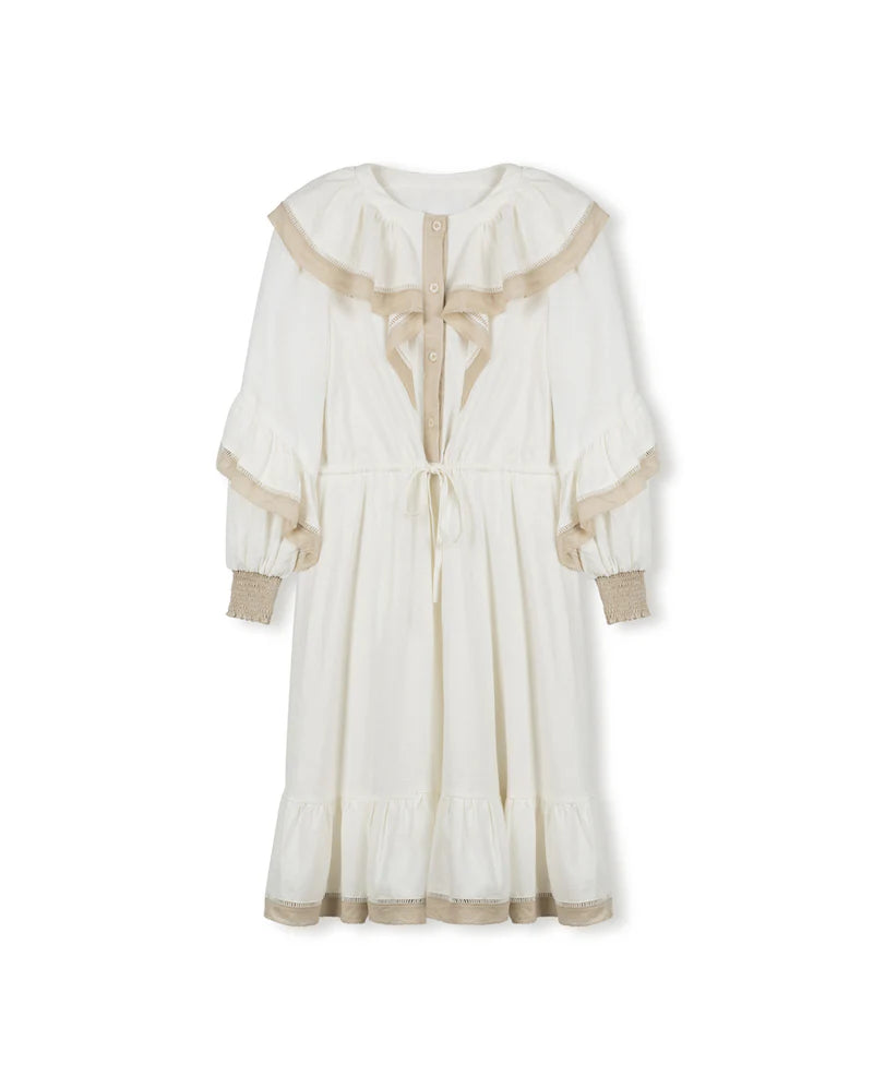 Ruffle Linen Button Down Dress White / 16 Ruffle Linen Button Down Dress White / 16