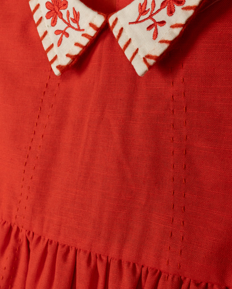 ONE CHILD CORAL LINEN ROMPER