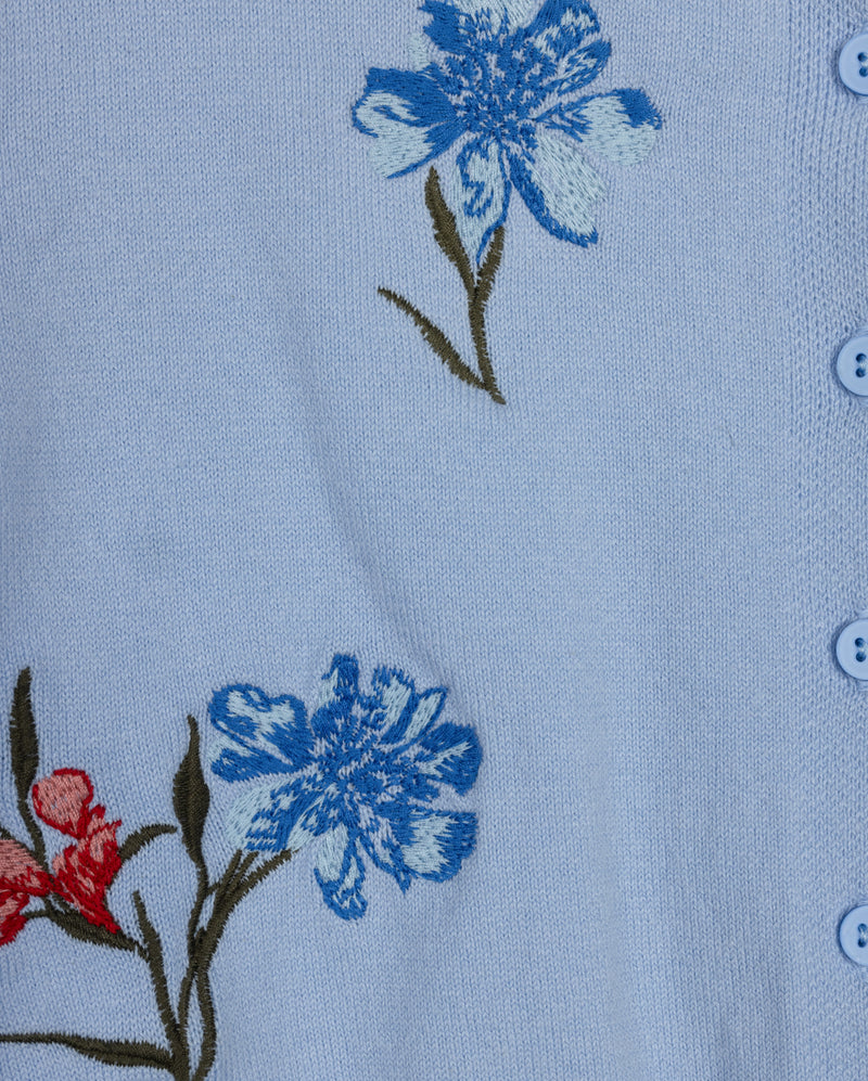 MINIMAL DUSTY BLUE FLORAL KNIT CARDIGAN