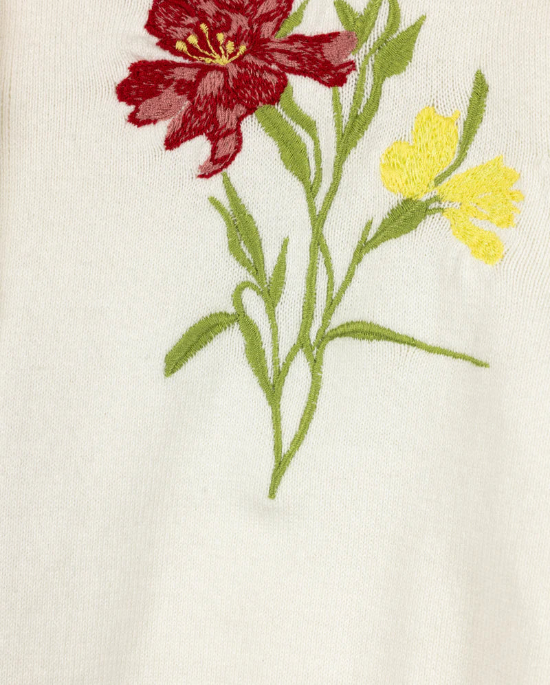 MINIMAL IVORY FLORAL KNIT CARDIGAN