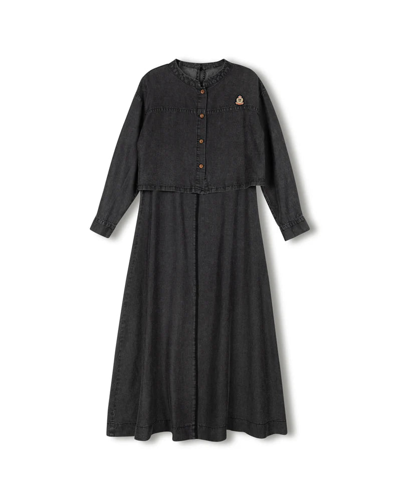 black denim jacket dress Chambray Jumper And Set womens belt [$129.00]Black and Red Dark Total Length XS Color:ENGLISH VIOLET