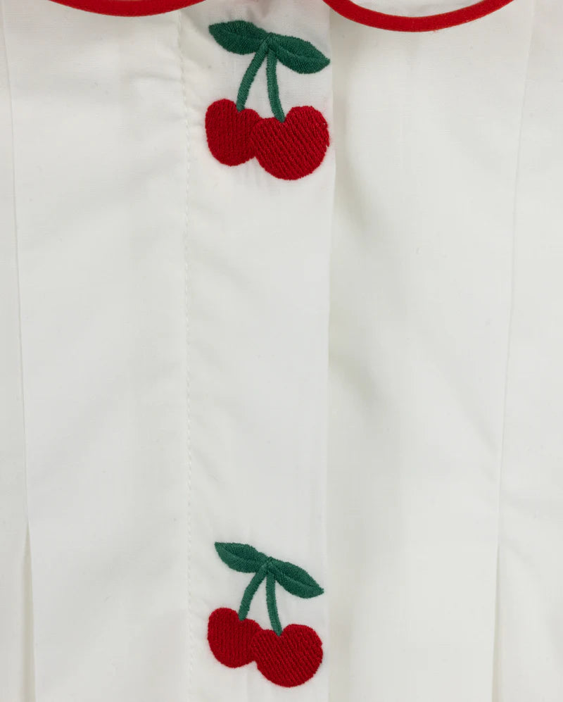 ONE CHILD WHITE EMBROIDERED CHERRY PLEAT BLOUSE