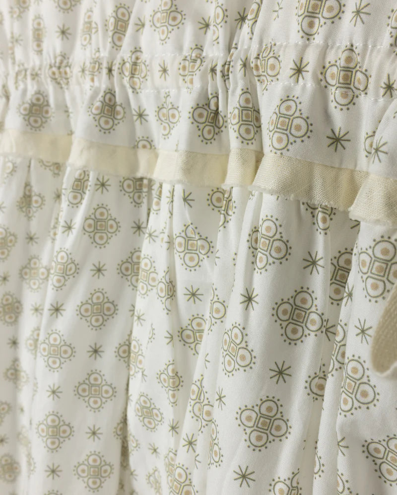 MINIMAL IVORY/GREEN FLORAL PUFF SLEEVE DRESS