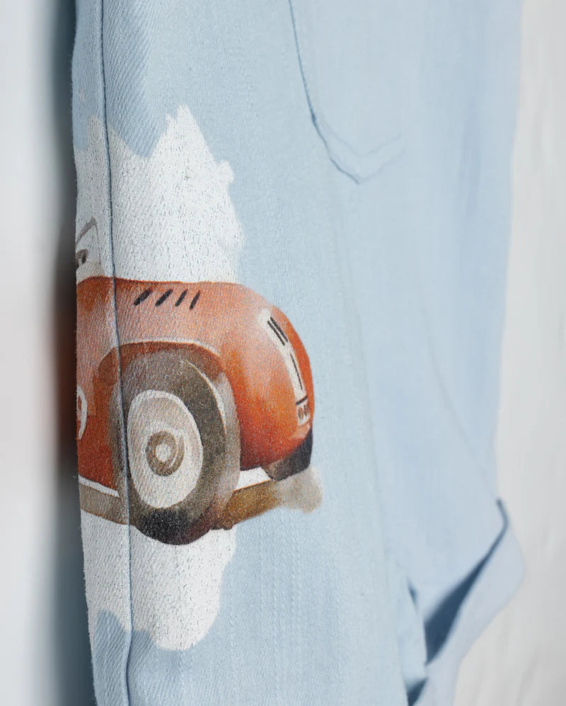 PHIL AND PHOEBE LIGHT BLUE CAR PATCH OVERALLS