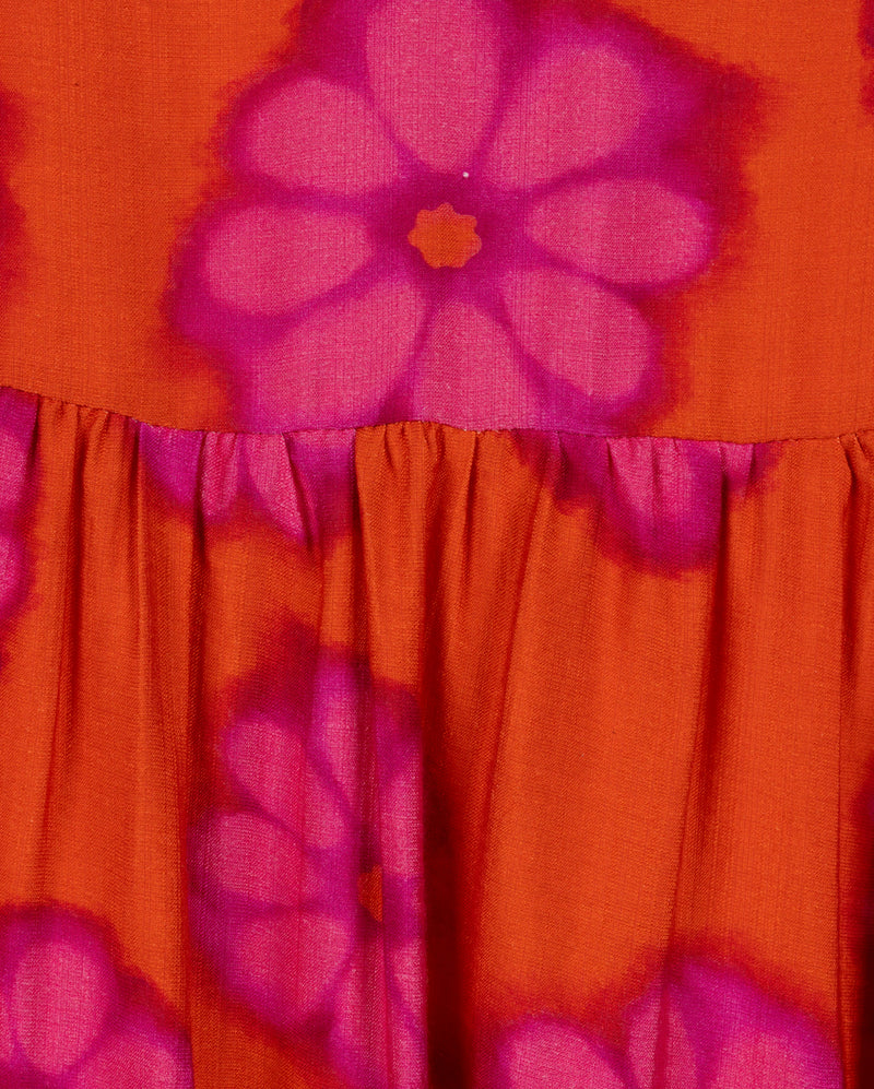 LILOU ORANGE/HOT PINK FLORAL COLLAR DRESS
