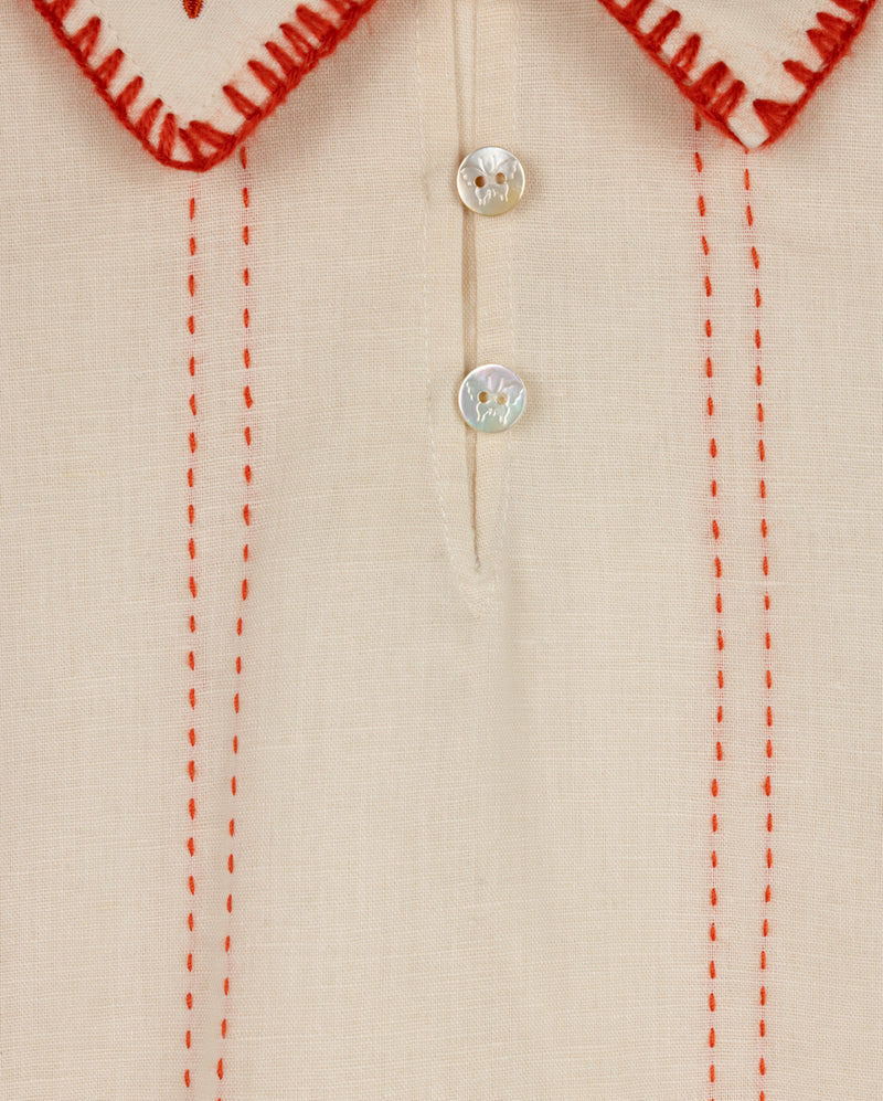 ONE CHILD BEIGE/CORAL STITCH DETAIL BLOUSE