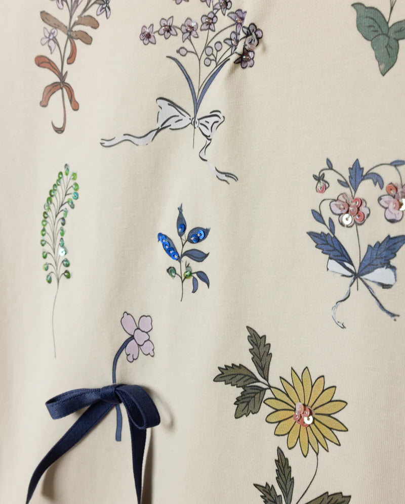 PHIL AND PHOEBE CREAM FLORAL SEQUIN PRINT T-SHIRT