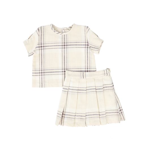 PERNILLE CREAM CHECKED PLEATED SKIRT SET