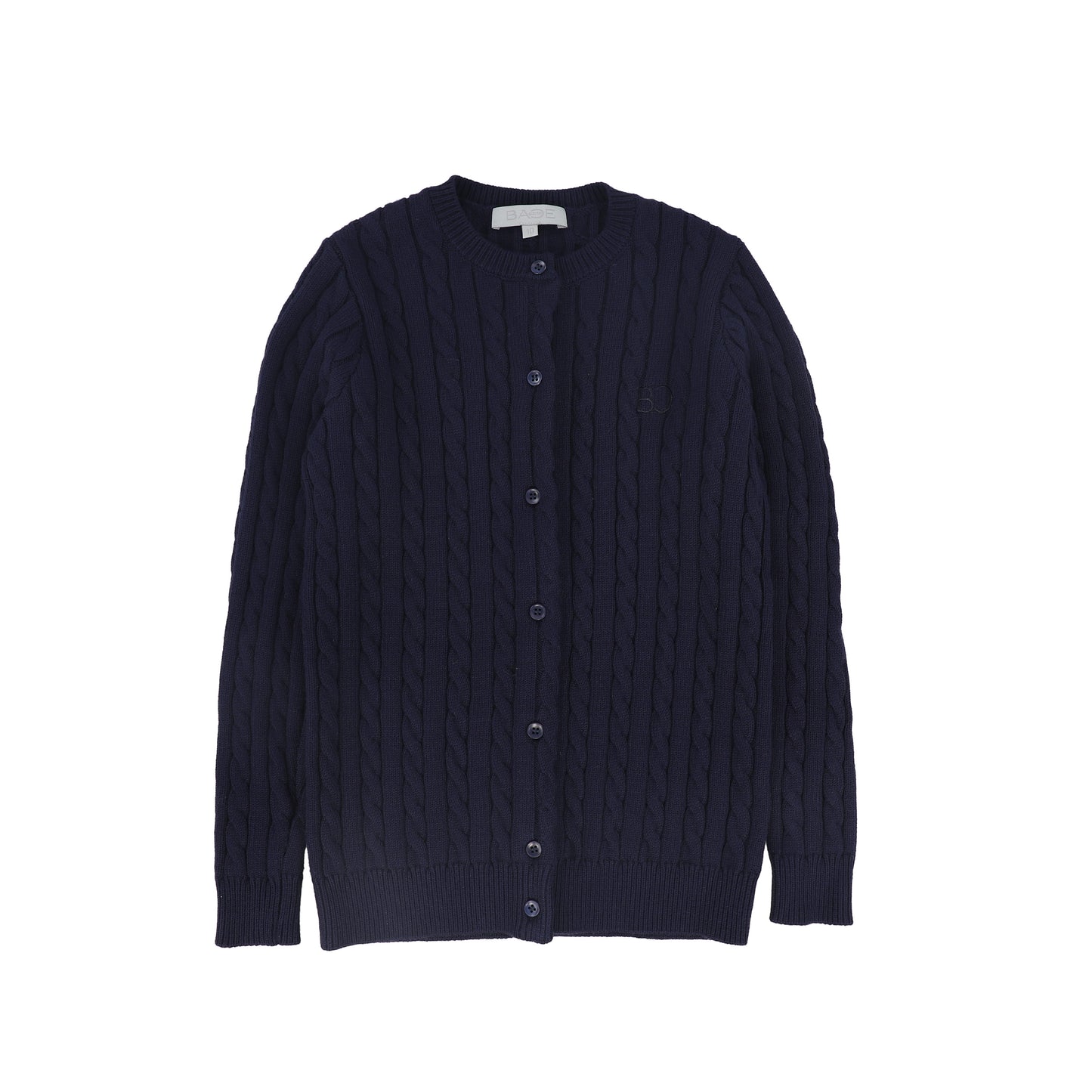 BACE COLLECTION NAVY CABLE KNIT LOGO CARDIGAN