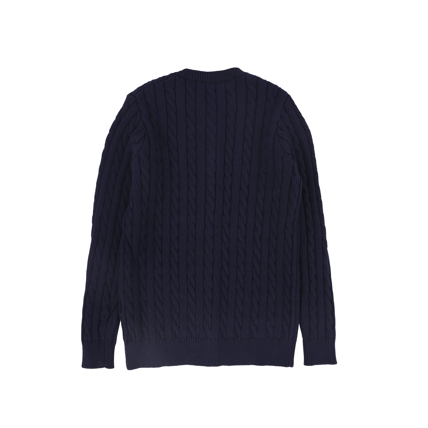 BACE COLLECTION NAVY CABLE KNIT LOGO CARDIGAN