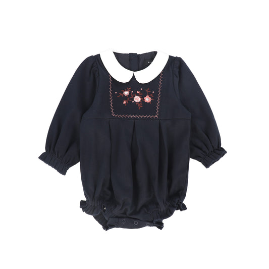 BAMBOO NAVY WOOL EMBROIDERED ROMPER