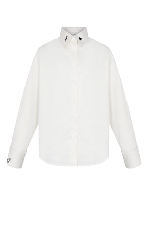 LITTLE PARNI WHITE/BLACK EMBROIDERED COLLAR BLOUSE