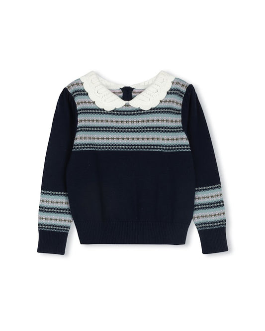 PAPILLON NAVY FAIR ISLE COLLAR SWEATER