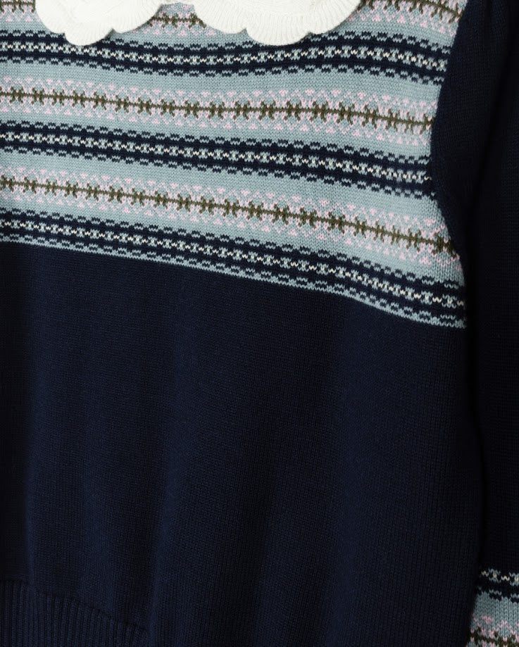 PAPILLON NAVY FAIR ISLE COLLAR SWEATER