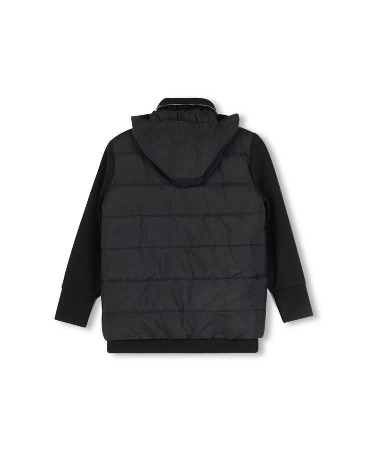 HELLO YELLOW BLACK PUFFER KNIT SLEEVE JACKET