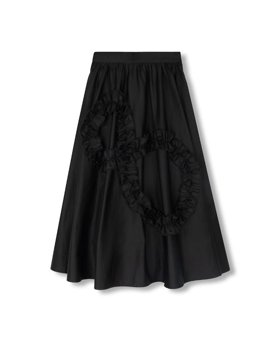 MALLORY AND MERLOT BLACK RUFFLE TRIM MIDI SKIRT