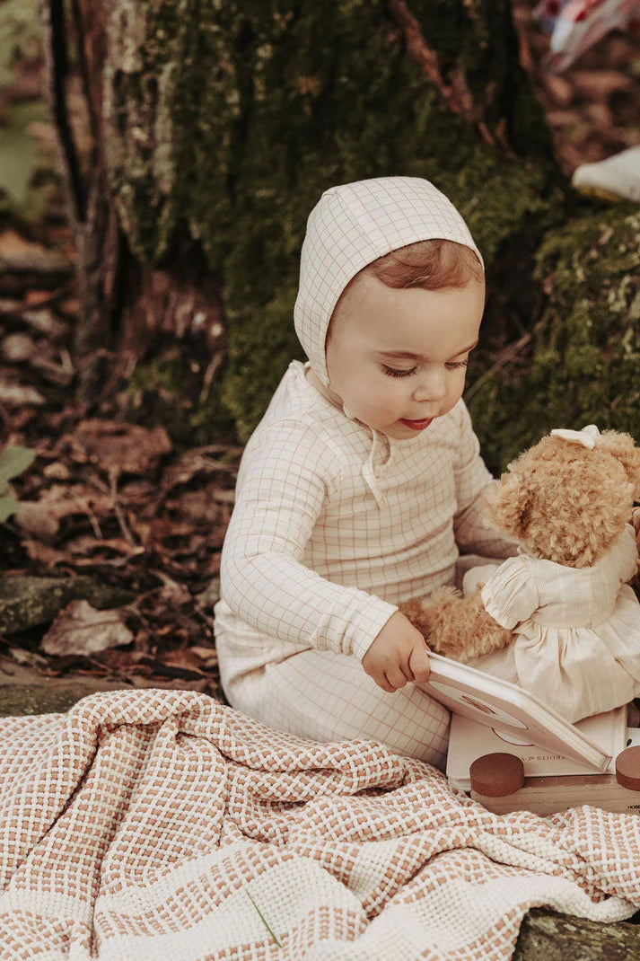 LAMOUR LOU PINK/BROWN PLAID FOOTIE