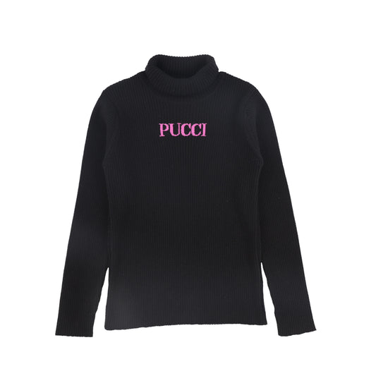 PUCCI BLACK CHUNKY KNIT LOGO SWEATER