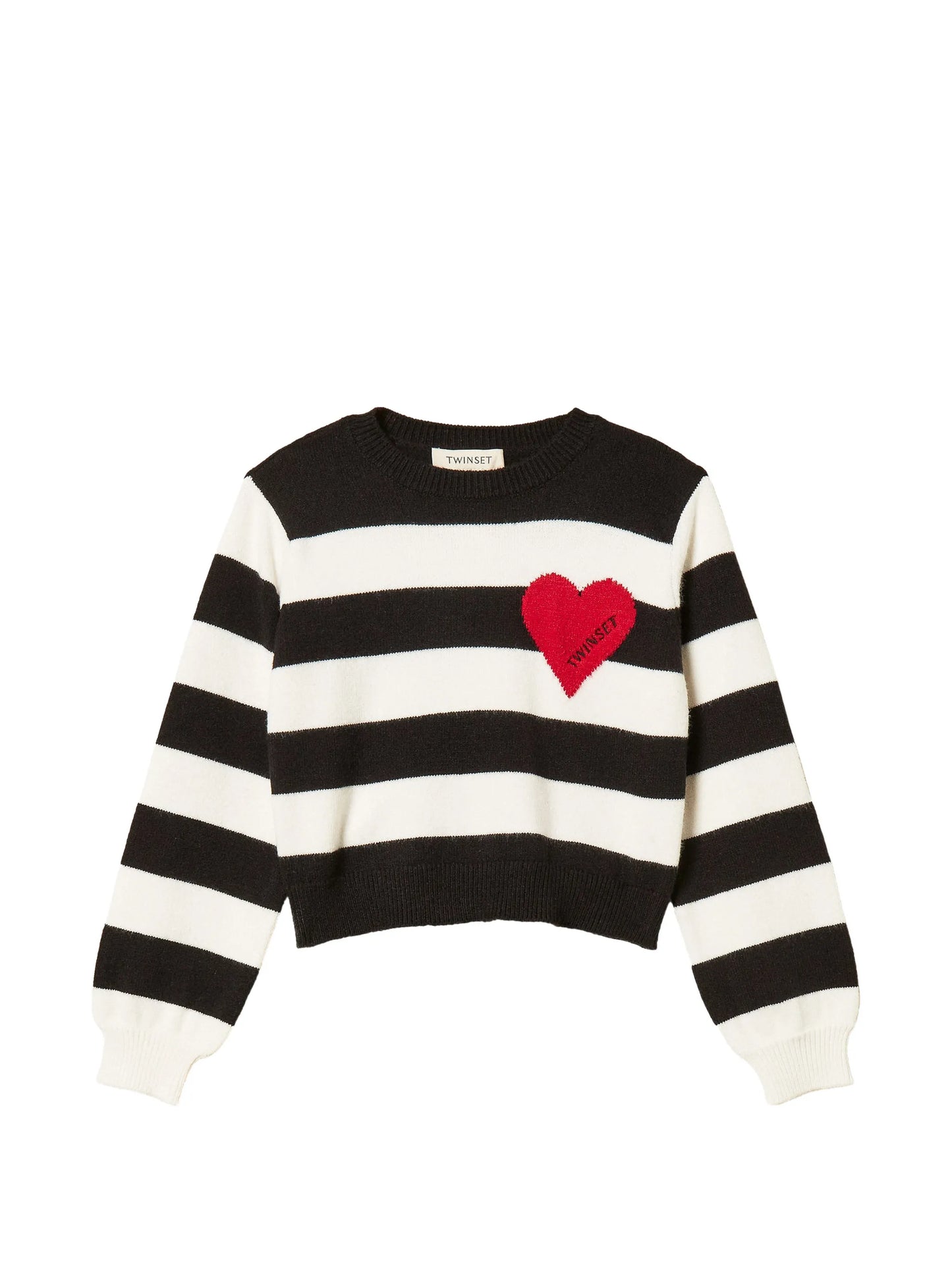 TWINSET BLACK/WHITE WIDE STRIPE HEART DETAIL KNIT SWEATER