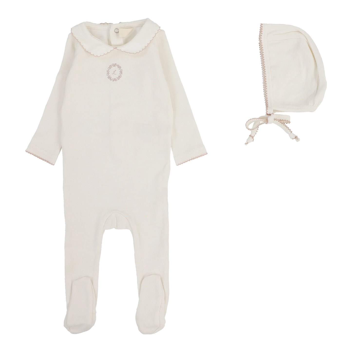 LILETTE CREAM/PINK EMBLEM EMBROIDERED FOOTIE SET