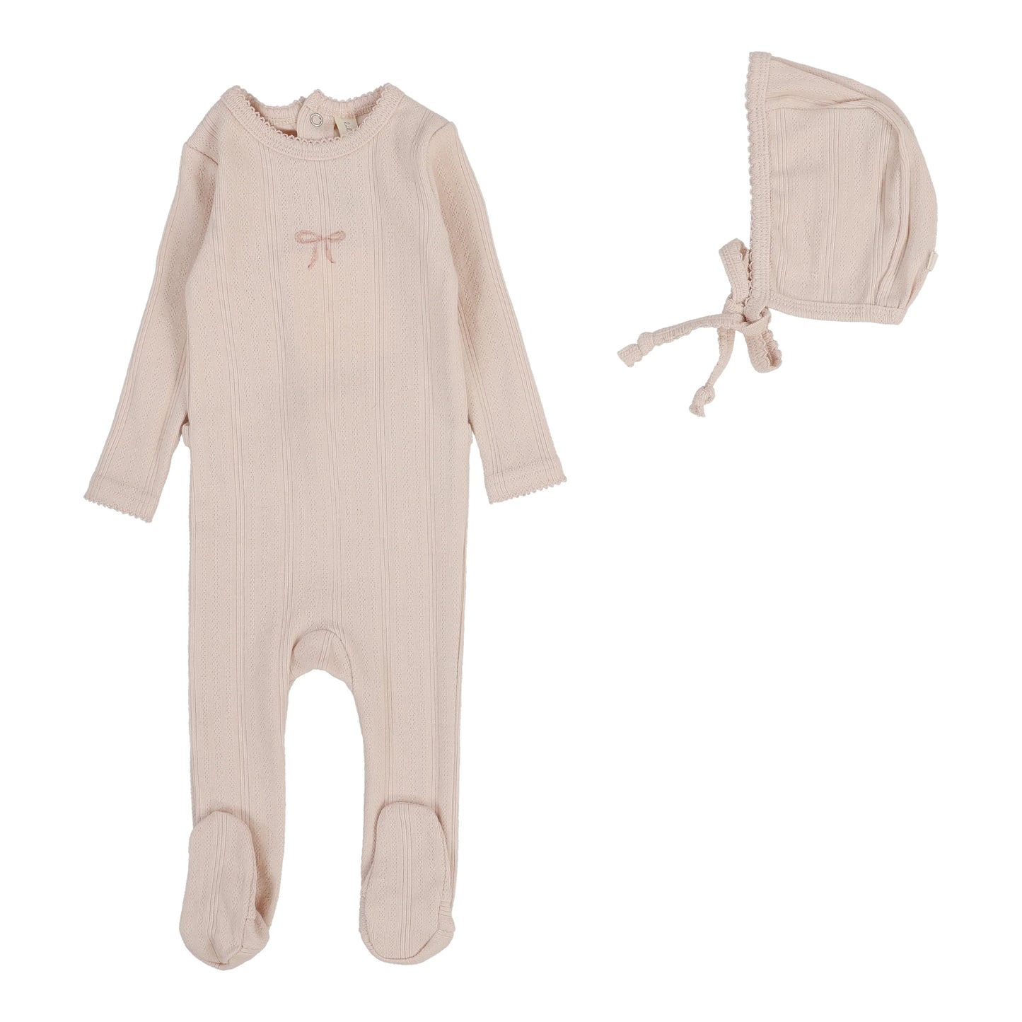 LILETTE SOFT PINK POINTELLE BOW FOOTIE SET