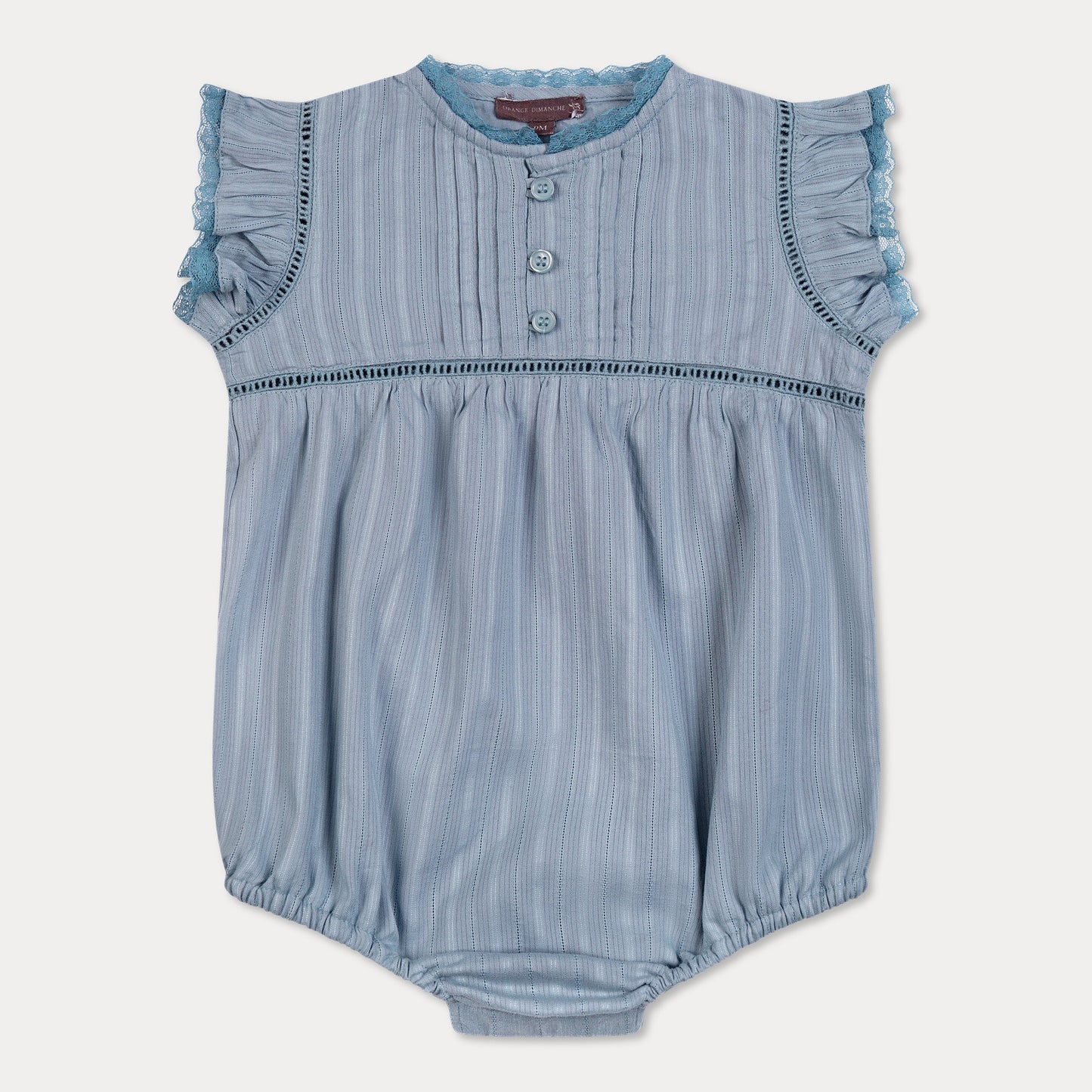 ORANGE DIMANCHE BLUE TEXTURED RUFFLE TRIM ROMPER