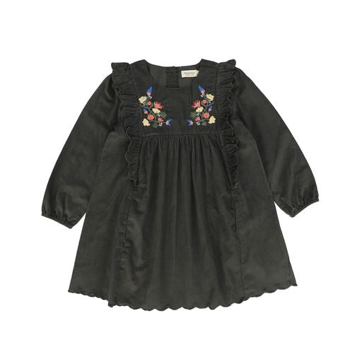 MARMAR COPENHAGEN DARK MOSS SCALLOP TRIM CORDUROY DRESS