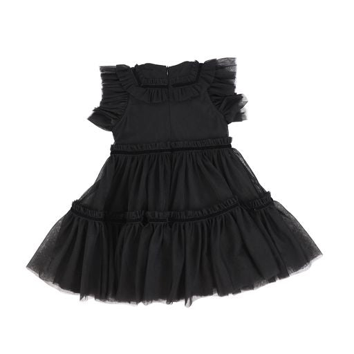 LILOU BLACK TULLE RUFFLE DRESS