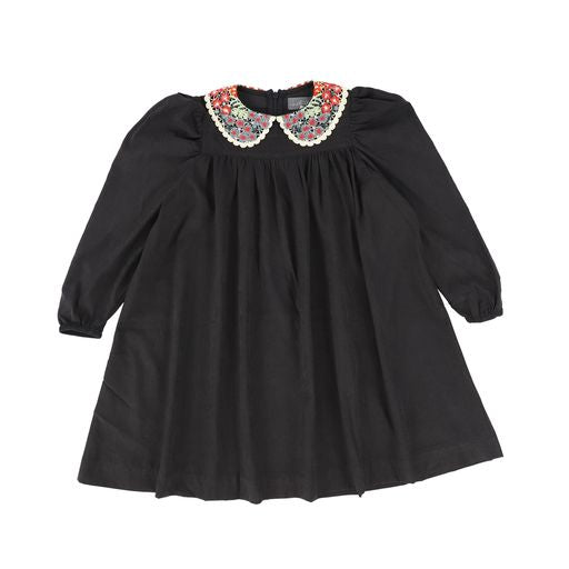 SWEET THREADS BLACK MULTI COLOR COLLAR SWING DRESS