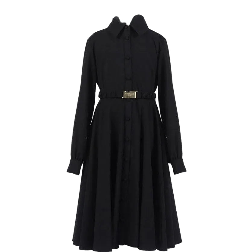 TWINSET BLACK BELTED BUTTON DOWN MIDI DRESS