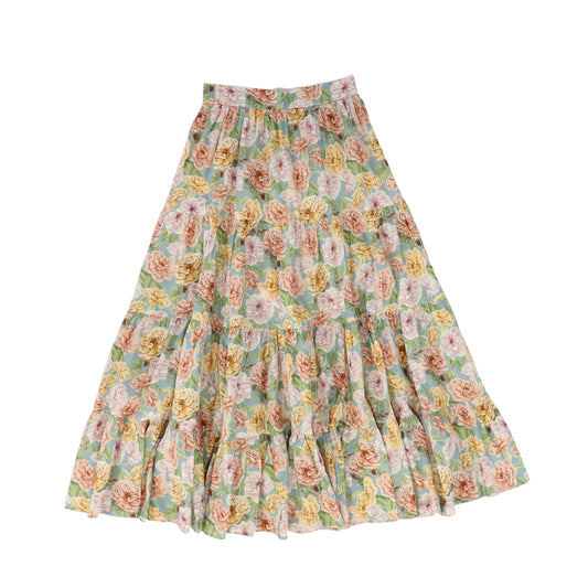 ATELIER PARSMEI TEAL FLORAL TIERED MAXI SKIRT [FINAL SALE]