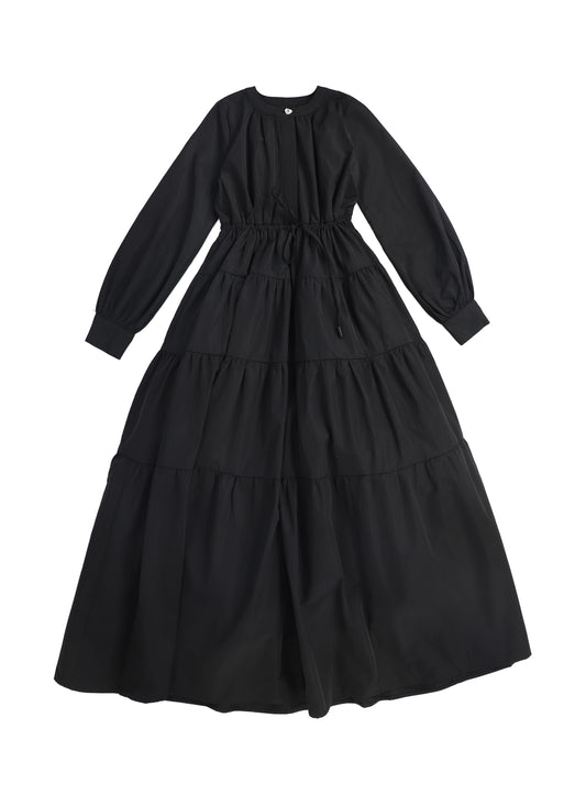 LITTLE TEMPEST BLACK TAFFETA TIERED GOWN