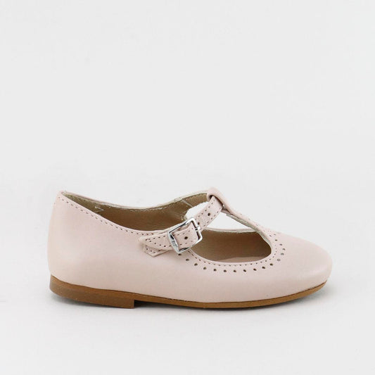 PAPANATAS PALE PINK LEATHER ROUNDED T-STRAP SHOE [Final Sale]