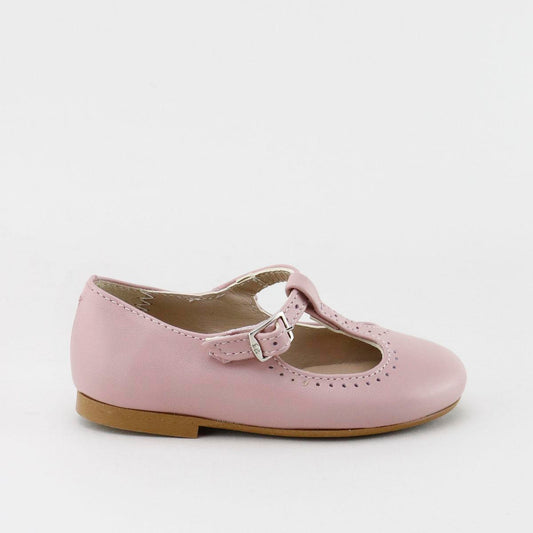 PAPANATAS PINK LEATHER ROUNDED T-STRAP SHOE [Final Sale]