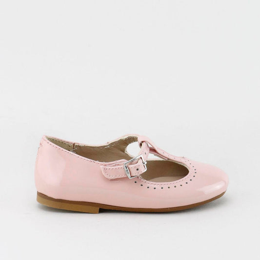 PAPANATAS LIGHT PINK PATENT LEATHER ROUNDED T-STRAP SHOE [Final Sale] [FINAL SALE]