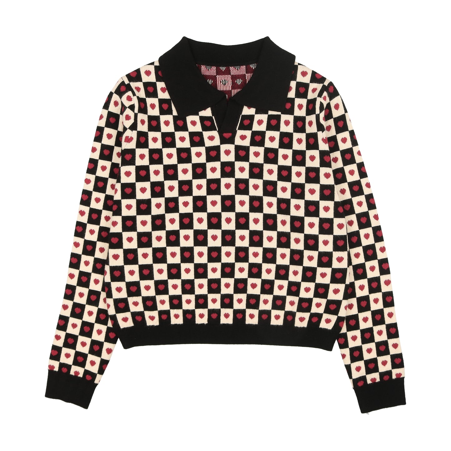URBAN EDGE BLACK/CREAM CHECKED HEART COLLAR SWEATER