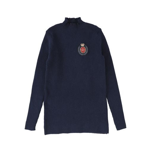 ANALOGIE NAVY CREST KNIT FUNNEL NECK SWEATER