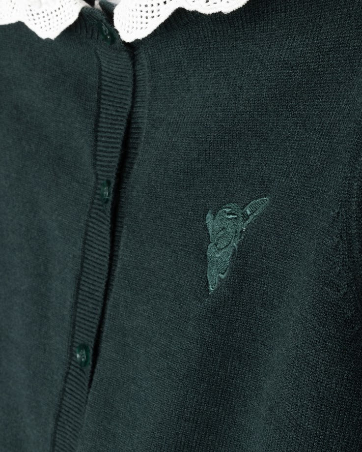 PAPILLON TEAL RUFFLE COLLAR CARDIGAN