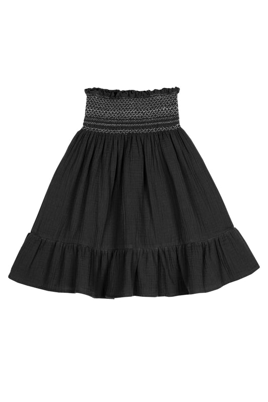 Mipounet Black Smocked Ruffle Muslin Skirt [Final Sale]