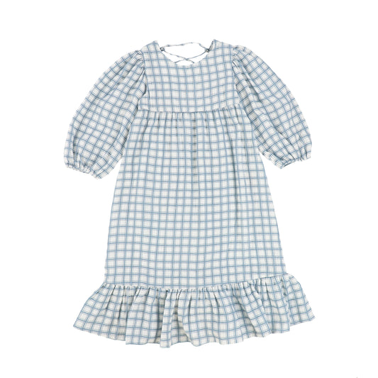 Napaani Blue Checkered Gauze Tiered Dress [Final Sale]